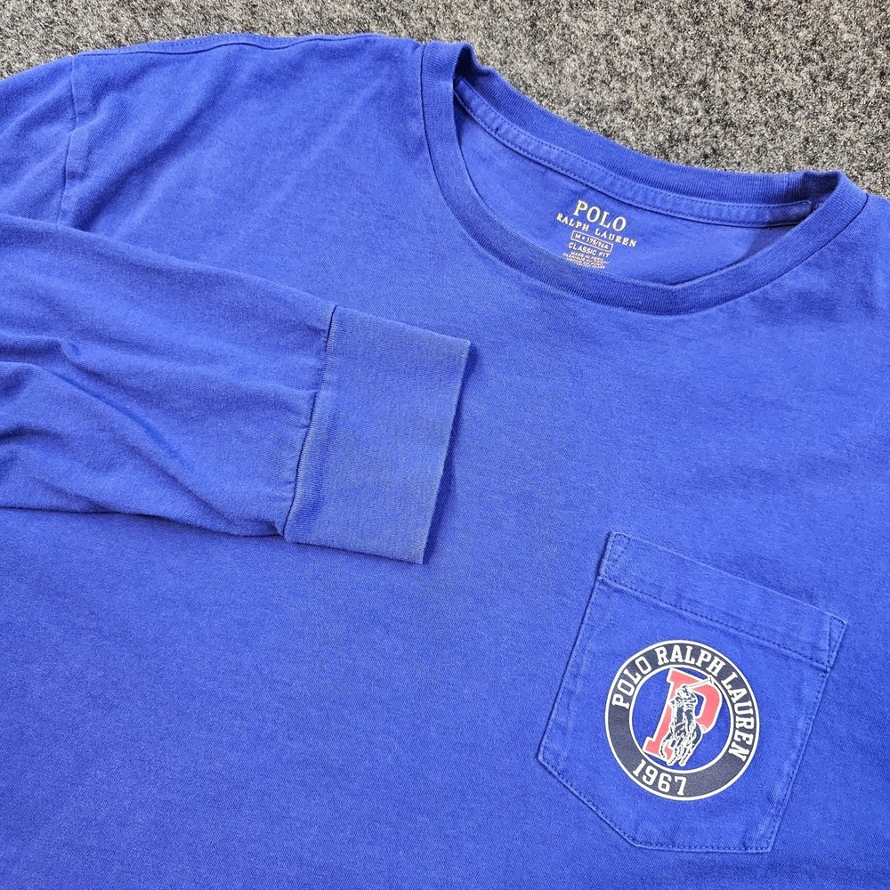 Polo Ralph Lauren M Blue Graphic Pocket Cotton Men's Long‎ Sleeve T-Shirt